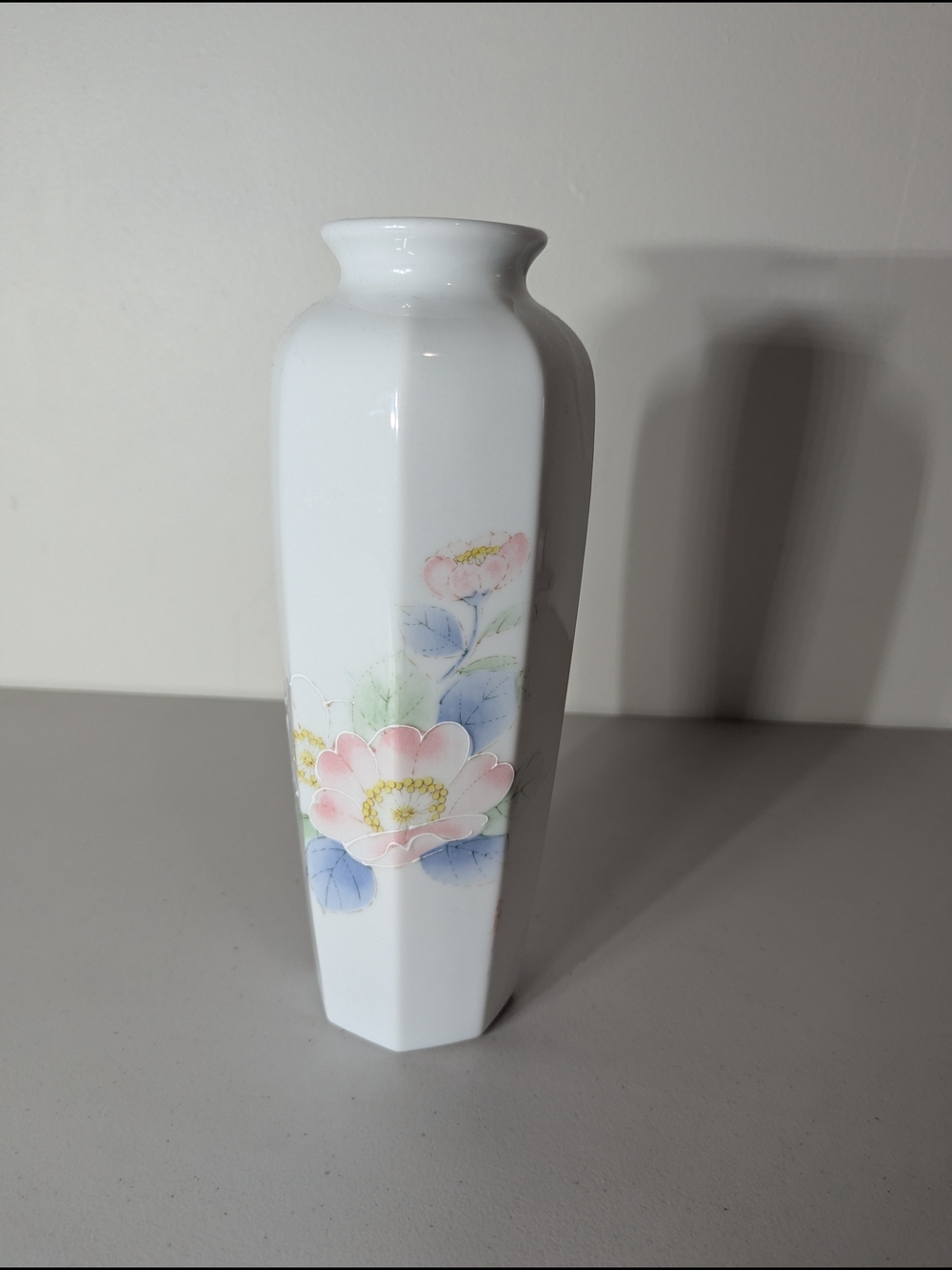 Peony Otagiri Japan White Floral Porcelain Vase Pink Blue Raised Flowers